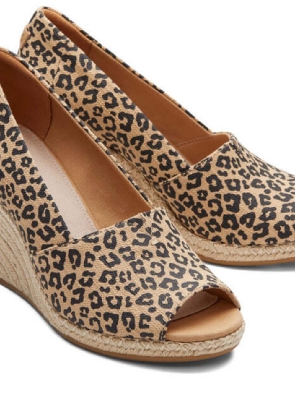 Toms Leopard Espadrille Wedge Peep-Toe - Tan & Black